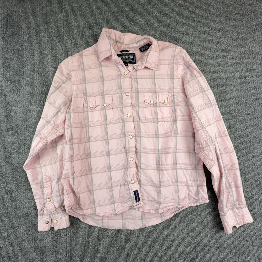 Rough Stock Shirt Mens Medium Pink Plaid Western Pearl Snap Cowboy Long Sleeve